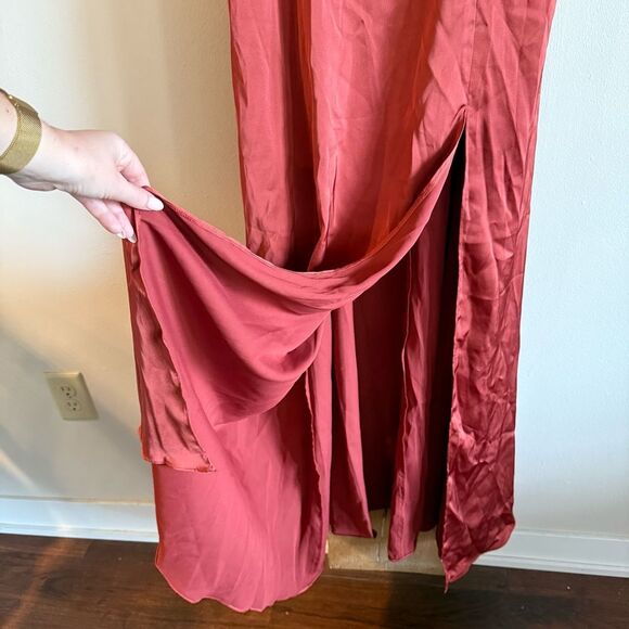 NWT Azazie Harlie Stretch Satin Dress Terracotta Size 12 - Picture 8 of 12